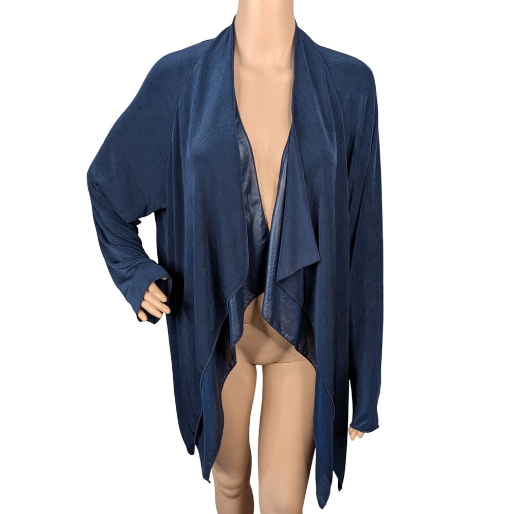 NWT Chico's Travelers Midnight Navy Chiffon Trim Waterfall Cardigan Size 3/L